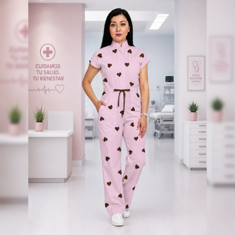 Jumpsuit rosa corazones café