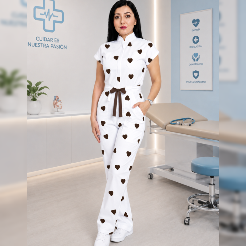Jumpsuit blanco corazones café